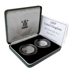 Pre-Owned 1997 UK 50p Silver Proof Piedfort Two-Coin Set - VAT Free