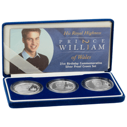 Pre-Owned 2003 UK HRH Prince William 21st Birthday Proof Silver Crown 3-Coin Set - VAT Free
