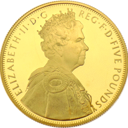 Pre-Owned 2012 UK Queens Diamond Jubilee £5 Gold-Plated Proof Silver Coin - VAT Free