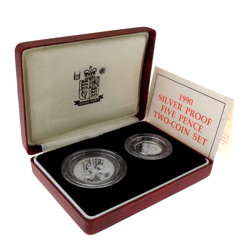 Pre-Owned 1990 UK Proof 5p Silver 2 Coin Set - VAT Free