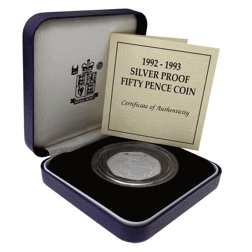 Pre-Owned 1992-1993 UK 50p Proof Silver Coin - VAT Free