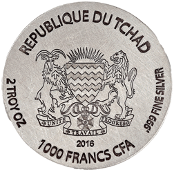 Pre-Owned 2016 Republic of Chad Egyptian Relic Horus 2oz Silver Coin - VAT Free