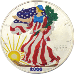Pre-Owned 2000 USA Eagle With Painted Resin Silver 1oz Coin- VAT Free