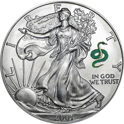 Pre-Owned 2001 USA Eagle Colorised Snake Privy 1oz Silver Coin - VAT Free