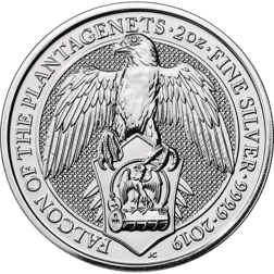 Pre-Owned 2019 UK Queen’s Beasts Falcon of the Plantagenets 2oz Silver Coin - VAT Free