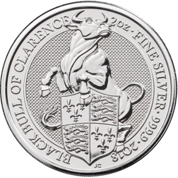 Pre-Owned 2018 UK Queen’s Beasts Black Bull of Clarence 2oz Silver Coin - VAT Free