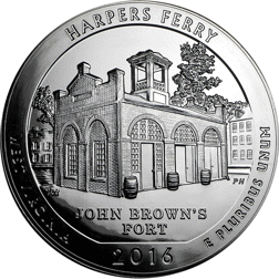 Pre-Owned 2016 ATB Harpers Ferry 5oz Silver Coin - VAT Free