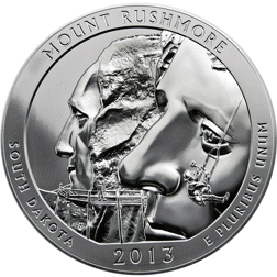 Pre-Owned 2013 ATB Mount Rushmore 5oz Silver Coin - VAT Free