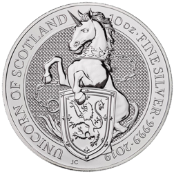 Pre-Owned 2019 UK Queen's Beasts The Unicorn 10oz Silver Coin - VAT Free