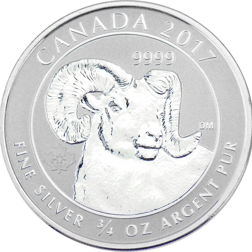 Pre-Owned 2017 Canadian Big Horned Sheep 3/4oz Silver Coin - VAT Free