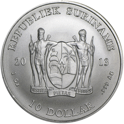 Pre-Owned 2013 Suriname Dollar 1oz Silver Coin - VAT Free