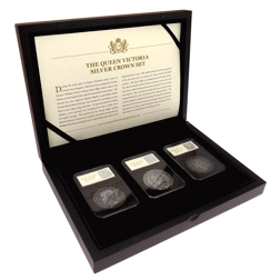 Pre-Owned UK Victoria Silver Crown Three Coin Set - VAT Free
