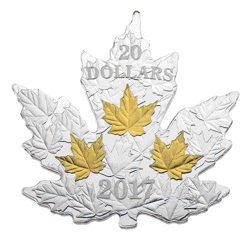 Pre-Owned 2017 Canadian Mint Gilded Maple Leaf $20 Fine Silver Coin - VAT Free