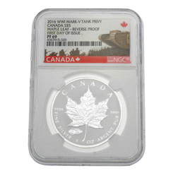 Pre-Owned 2016 Canadian Maple Mark V Tank Privy 1oz Silver Coin NGC PF69 4307915-320 - VAT Free