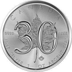 Pre-Owned 2018 Canadian Maple 30th Anniversary 1oz Silver Coin - VAT Free