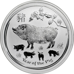 Pre-owned 2019 Australian Lunar Pig 1oz Silver Coin - VAT free
