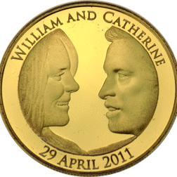Pre-Owned 2011 UK Royal Wedding Prince William & Catherine Middleton Gold Plated Silver Proof Coin -