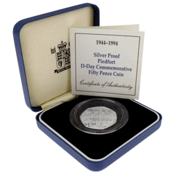 Pre-Owned 1944-1994 UK  D-Day Commemorative 50p Piedfort Proof Silver Coin - VAT Free