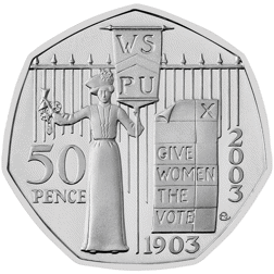 Pre-Owned 2003 UK Women Social Political Union 50p Piedfort Proof Silver Coin - VAT Free