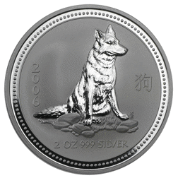 Pre-Owned 2006 Australian Lunar Dog 2oz Silver Coin - VAT Free