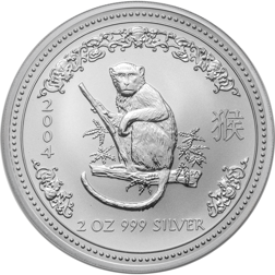 Pre-Owned 2004 Australian Lunar Monkey 2oz Silver Coin - VAT Free