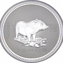 Pre-Owned 2007 Australian Lunar Pig 10oz Silver Coin - VAT Free