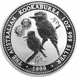 Pre-Owned 1999 Australia Kookaburra Luxembourg 50 Frank Privy Mark 1oz Silver Coin - VAT Free
