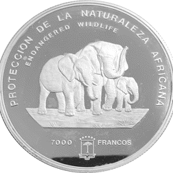 Pre-Owned 1995 Equatorial-Guinea Elephant Group 7000 Francos 5oz Proof Design Silver Coin - VAT Free