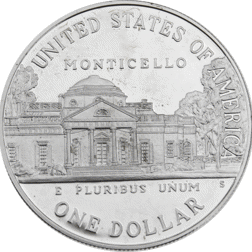 Pre-Owned 1993 USA Thomas Jefferson 250th Anniversary Proof Silver Dollar - VAT Free