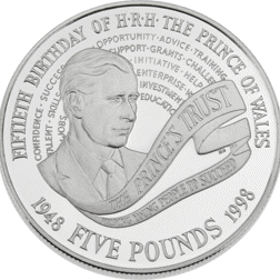 Pre-Owned 1998 Prince Charles 50th Birthday Silver Proof Crown & Ten-Pound Note Set - VAT Free