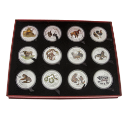 Pre-Owned Australian Lunar Colourised 1oz Silver Boxed 12-Coin Collection - VAT Free