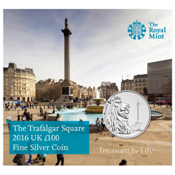Pre-Owned 2016 UK Trafalgar Square £100 Fine Silver Coin - Carded - VAT Free