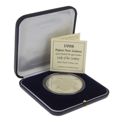 Pre-Owned 1998 Papua New Guinea 'Lady of the Century' Queen Mother 5oz Proof Silver Coin - VAT Free