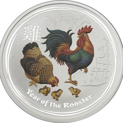 Pre-Owned 2017 Australian Lunar Rooster Colourised 1oz Silver Coin - VAT Free