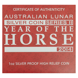 Pre-Owned 2014 Australian High Relief Lunar Horse 1oz Proof Silver Coin - VAT Free