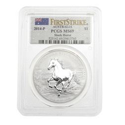 Pre-Owned 2014 Australian 1oz Stock Horse Silver Coin - PCGS Graded MS69 - 29413765