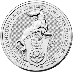 Pre-Owned 2021 UK Queen’s Beasts The White Greyhound of Richmond 2oz Silver Coin - VAT Free