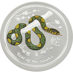 Pre-Owned 2013 Australian Lunar Snake 1oz Colourised Silver Coin - VAT Free