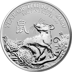 Pre-Owned 2020 UK Lunar Rat 1oz Silver Coin - VAT Free