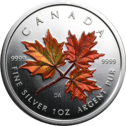 Pre Owned 2001 Canadian Maple Colourised 1oz Silver Coin VAT