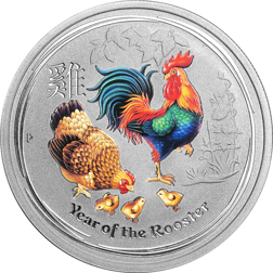 Pre-Owned 2017 Australian Lunar Rooster Colourised 1/2oz Silver Coin - VAT Free