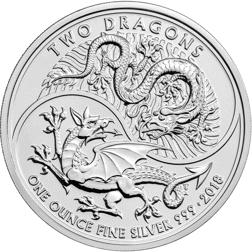 Pre-Owned 2018 UK Two Dragons 1oz Silver Coin - VAT Free