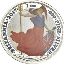 Pre-Owned 2017 UK Britannia Colourised 1oz Silver Coin - VAT Free