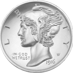 Pre-Owned 1916 Winged Liberty Mercury Dime 2oz Silver Round