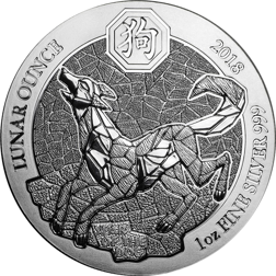 Pre-Owned 2018 Rwanda Lunar Dog 1oz Silver Coin - VAT Free