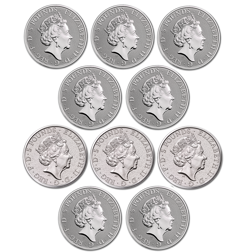 Pre-Owned UK Queen's Beasts 2oz Silver Coin Full Collection in Wooden Box (10 Coins) - VAT Free