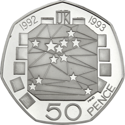 Pre-Owned UK 1992/1993 Proof Design EU Single Market 50p Silver Coin - VAT Free
