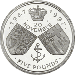 Pre-Owned UK 1997 Golden Wedding Anniversary £5 Proof Design Silver Coin - VAT Free