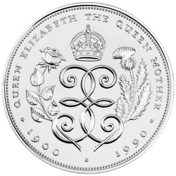 Pre-Owned UK 1990 90th Birthday of The Queen Mother £5 Proof Design Silver Coin - VAT Free