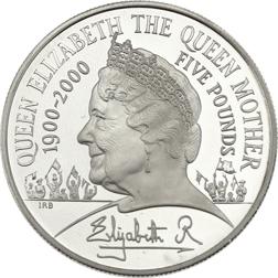 Pre-Owned UK 2000 Centenary Year of The Queen Mother £5 Proof Design Silver Coin - VAT Free